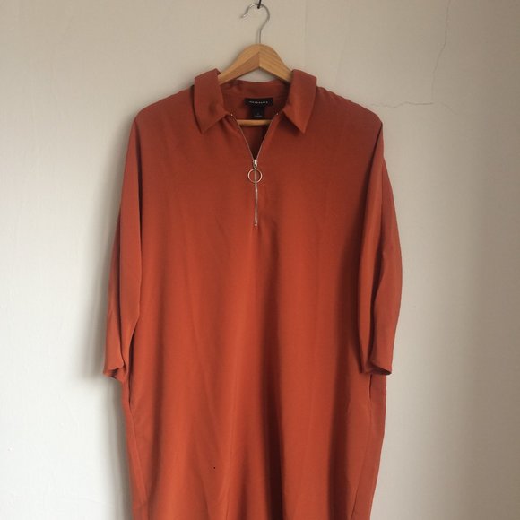 Monki Orange Zip Shirt Dress - Picture 3 of 11